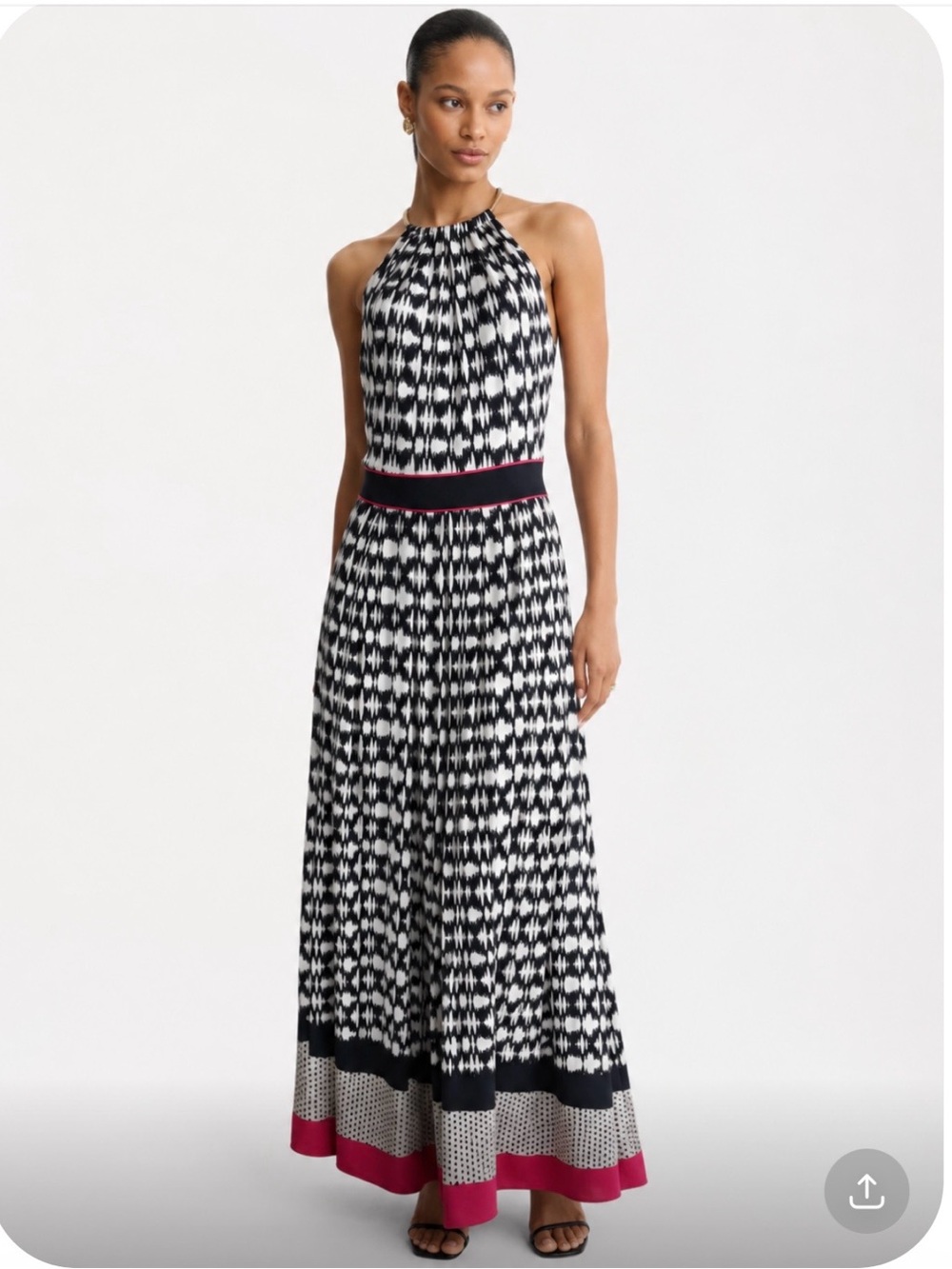 ELIZA J Black & White Halter Maxi Dress with Pink Trim Size 10